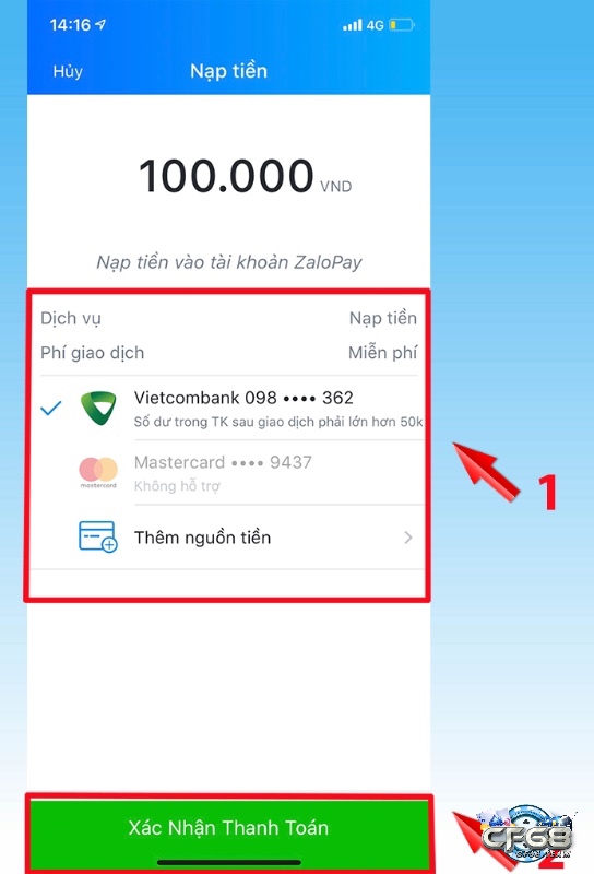 Cách nạp tiền vào ví Zalo Pay khi ở trên ứng dụng Zalo Pay - Bước 5