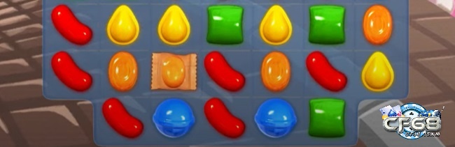 Kẹo gói được tạo thành bởi 5 viên kẹo cùng màu hình chữ T, L gây ra vụ nổ kích thước 3x3