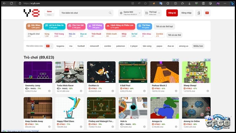 Truy cập trang web Y8.com để tìm kiếm tựa game Roblox không cần tải
