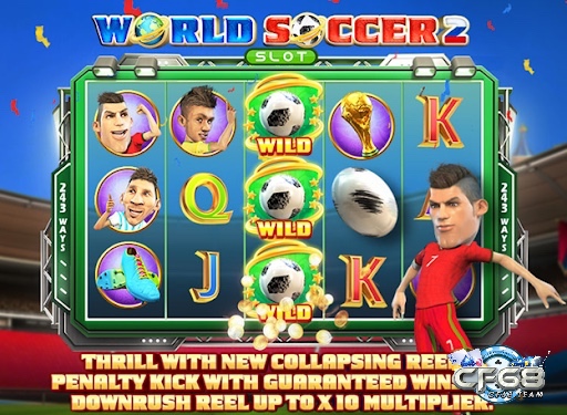 Giao diện chính của Game Slot World Soccer 2 với các biểu tượng bóng đá đặc trưng